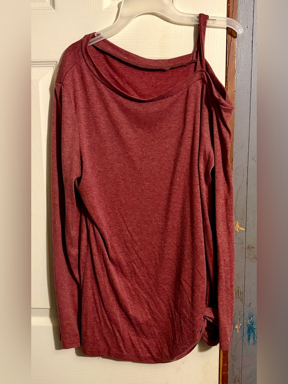 Women's Off-Shoulder Long Sleeve Top - Deep Burgundy